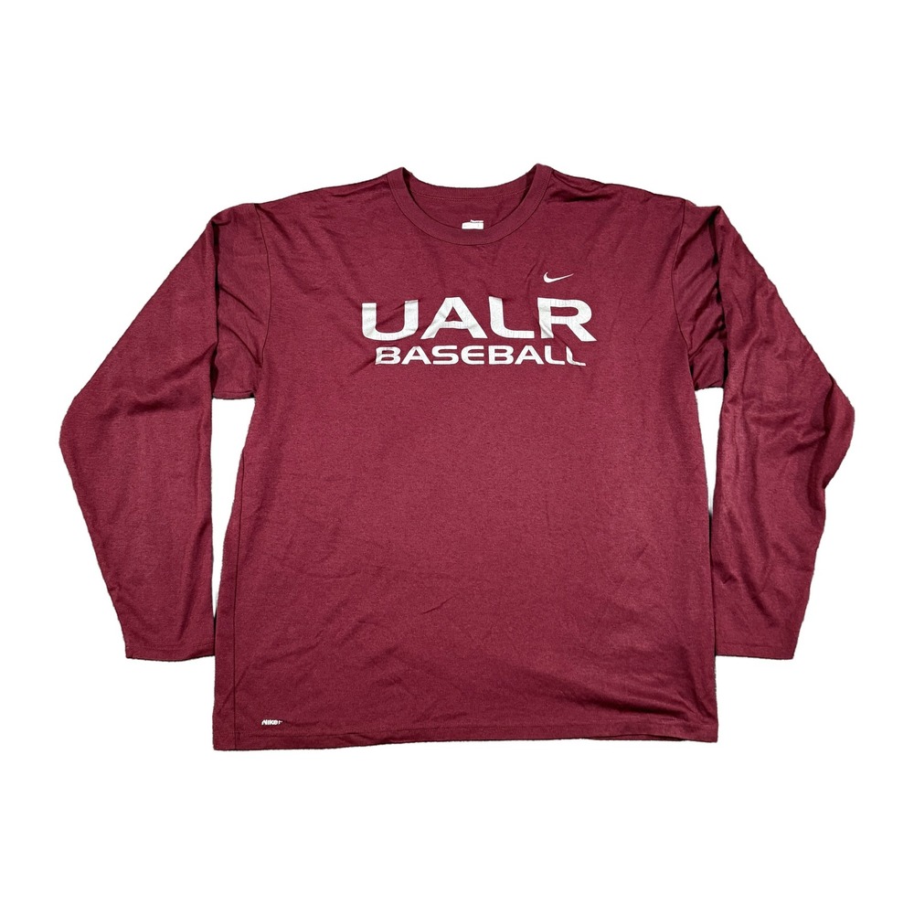 Nike UALR Baseball Long Sleeve Shirt Mens Large Maroon FIT DRY Performance Tee